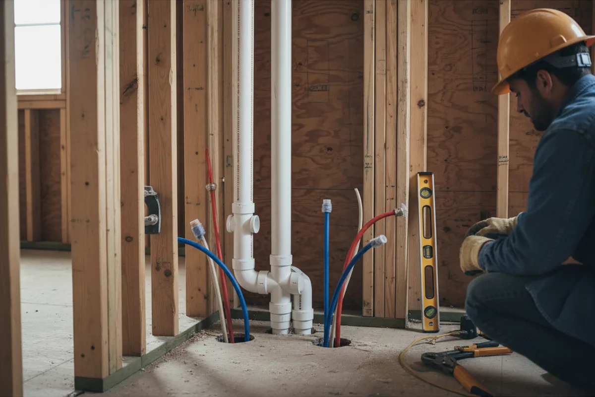Drain and supply rough-in during Sump Pump Repair in Guilderland Center